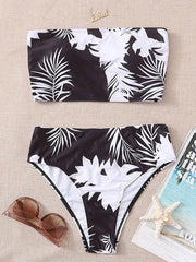 Polychromatic Printed Bandeau Split Bikini Swimsuit