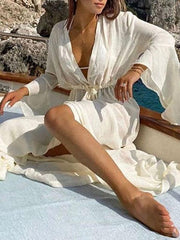 Flared Sleeves V-Neck Beach Madi Dress Cover-Up Swimwear