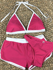 Three-Piece Triangle Lace-Up Bikini Swimsuit