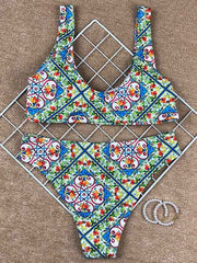 Paisley Print High-Waisted Bikini Swimsuit