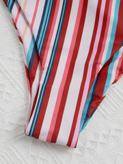 Striped Triangles Backless Bandage Split Bikini Swimsuit