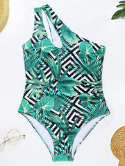 Floral Print One-Shoulder Tight Beach One-Piece Swimwear