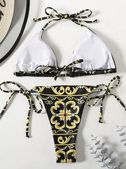 Floral-Print Bandage Hollow Sexy Bikini Swimwear