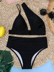 One-Shoulder Cropped Bralette High-Waisted Bikini Swimwear