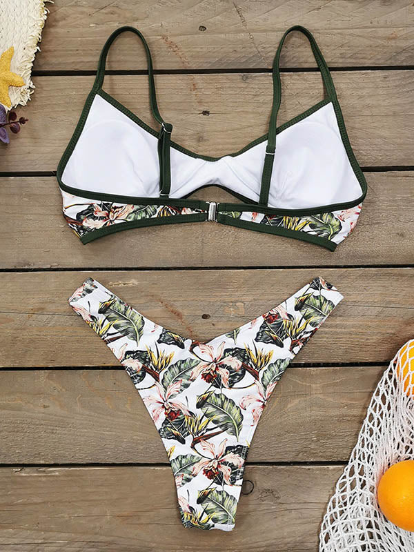 Floral Printed Triangles Spaghetti-Neck Bikini Swimsuit