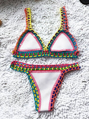 Triangle Patchwork Crochet Neoprene Bikini Swimsuit