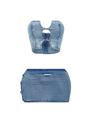 Denim Top & Low Rise Skirt Set