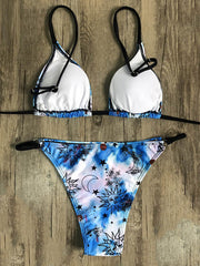 Sexy Floral Printed Triangles Bandage Bikini Swimsuit