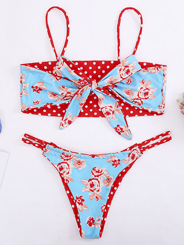 Bandeau-Bikini mit Spaghetti-Ausschnitt und Polka Dot 