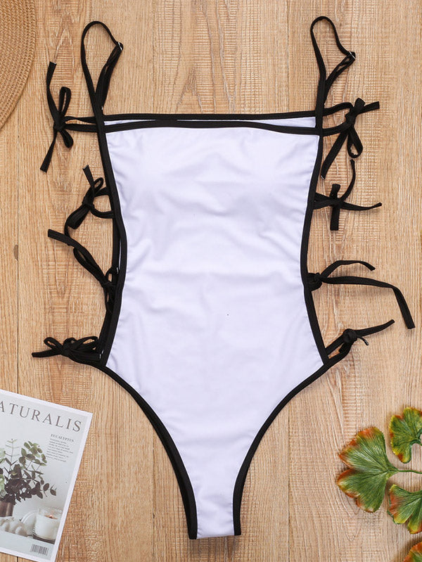 Spaghetti-Neck Tight Hollow Monokini Swimwear