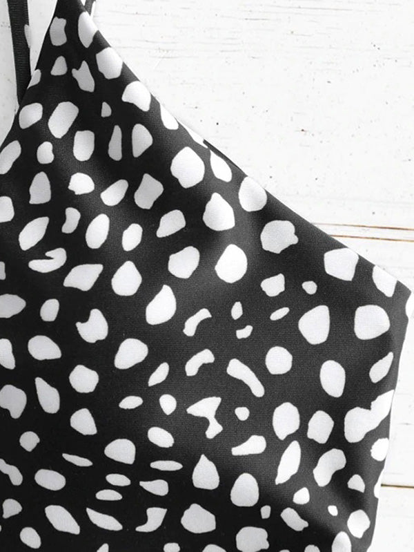 Polka-Dot Print Bandage Split Bikini Swimsuit