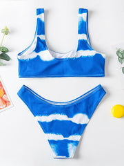 Tie-Dyed U-Neck Split Bikini Swimsuit