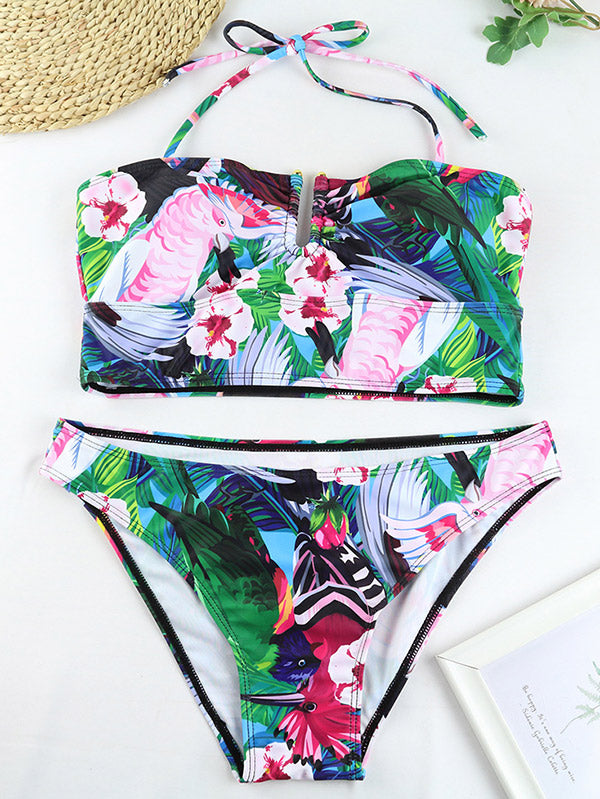 Halterneck Floral Backless Bralette Hipster Bikini Swimwear