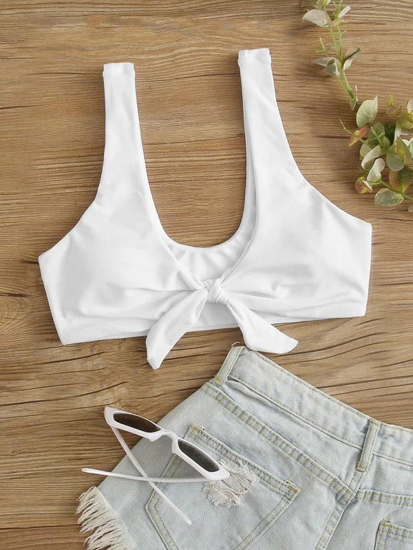 Solid Color Concise Knotted Bikini Top