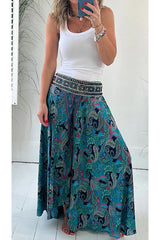 Leichte Hose mit Ethno-Paisley-Print, elastischem Patchwork-Taillenbund und Taschen