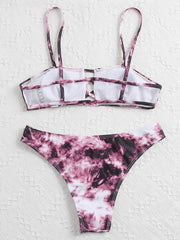 Tie-Dyed Gradient Hollow Bandeau Split Bikini Swimsuit