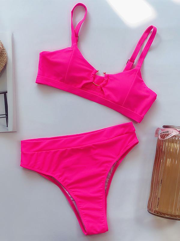 Gorgeous Embellished Hollow Split Bikini Swimsuit