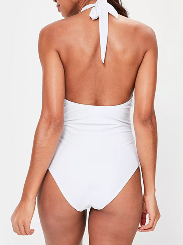 Solid Color Tasseled Hollow Split-Join One-Piece Swimwear