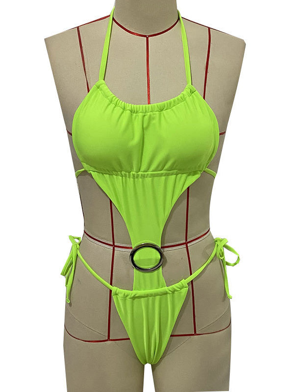 Monokini Solid Color Halterneck Backless One-Piece Swimwear