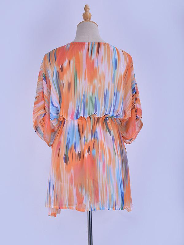 Colorful Gradient Bat Sleeves Belted Cover-Ups Tops