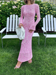 Pink Flared Sleeve Knit Maxi Dress