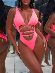 Nylon Sexy Bandage One-Piece Bikini Swimsuit