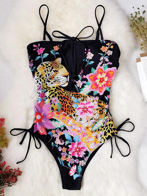 Floral-Print Bandage One-Piece Swimwear