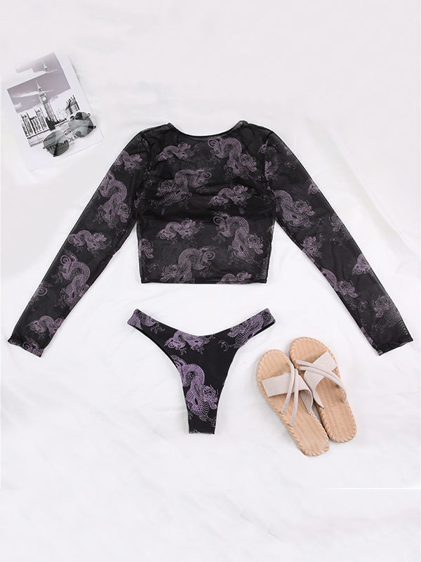 Long Sleeve Cover-Ups Bralette Brazilian Three Pieces Bikini Swimwear