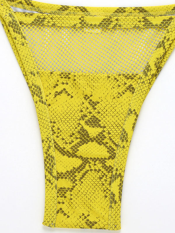 Sexy Snake-Print Bandage Hollow One-Piece Swimwear