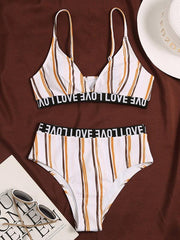 Striped Printed Split-Joint Triangles Split Bikini Swimsuit