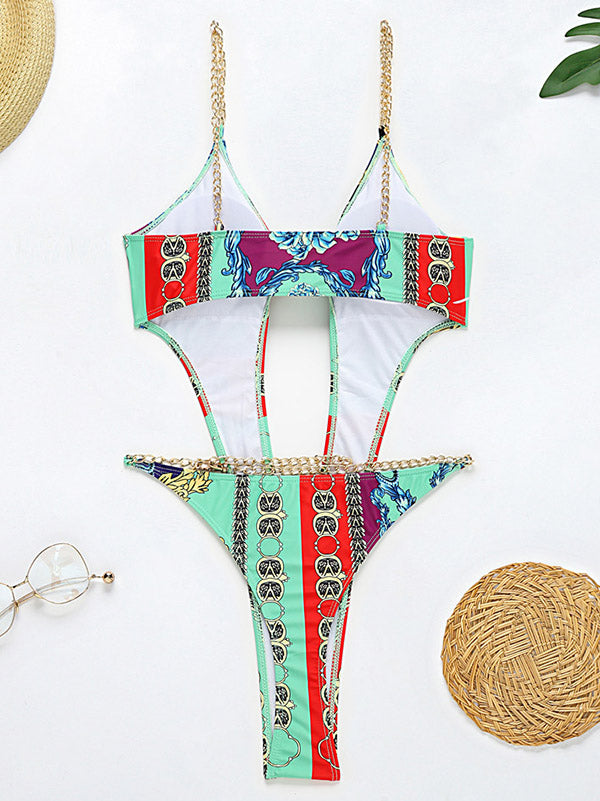 Monokini Chains Split-Joint Hollow Backless One-Piece Swimwear