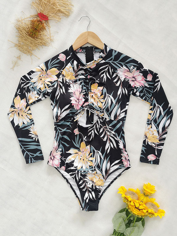 Long Sleeve Floral-Print Hollow Wetsuit