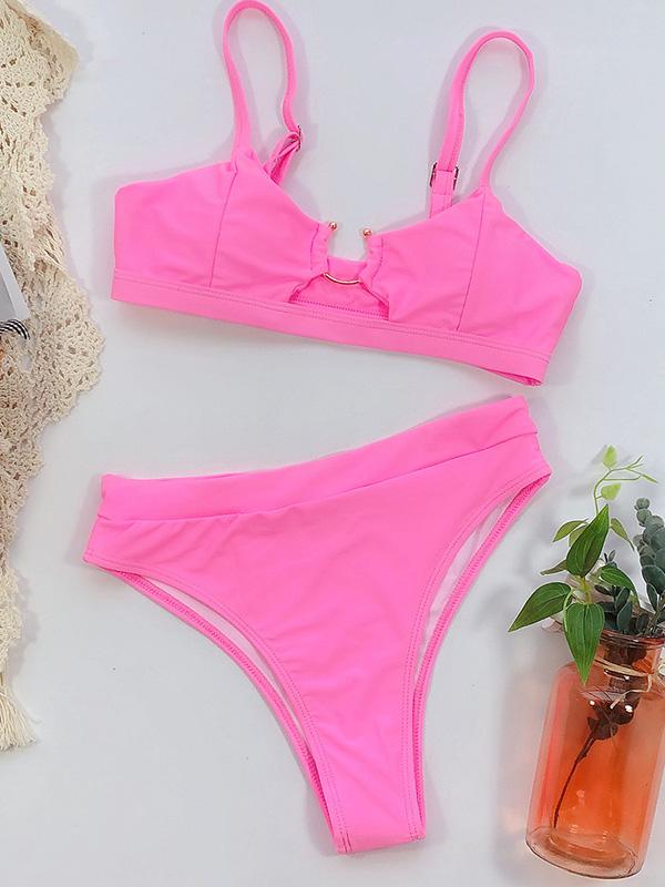 Gorgeous Embellished Hollow Split Bikini Swimsuit