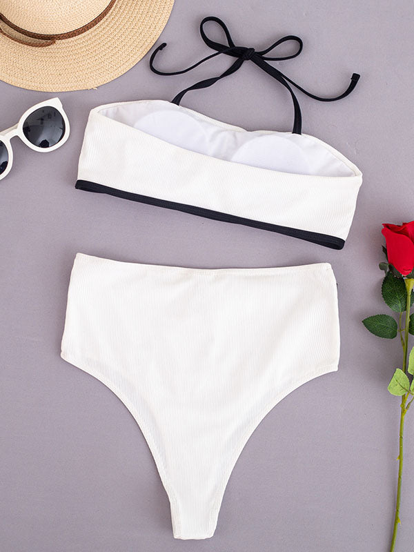 Simple Split-Joint Bralette&High-Waisted Split Bikini Swimwear