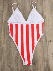 Sexy Striped Spaghetti-Neck One-Piece Bikini Swimsuit