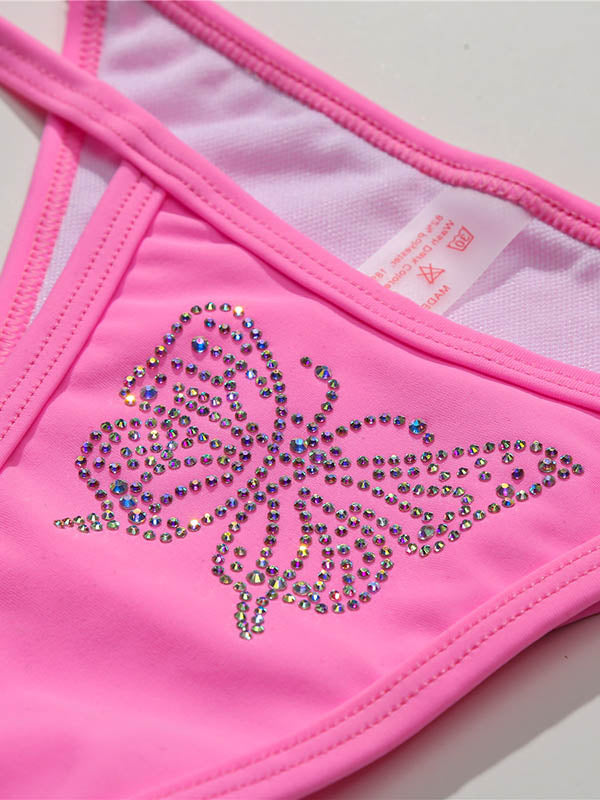 Beaded Decorated Padded Triangles Brazilian Backless Bikini Swimwear