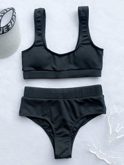 Schlichter Bikini-Badeanzug mit hoher Taille und Schlitz 