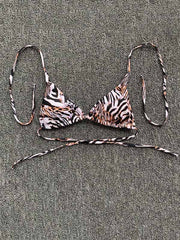 Bikini-Badeanzug mit Tigermuster, Dreiecken, Bandage und Schlitz 