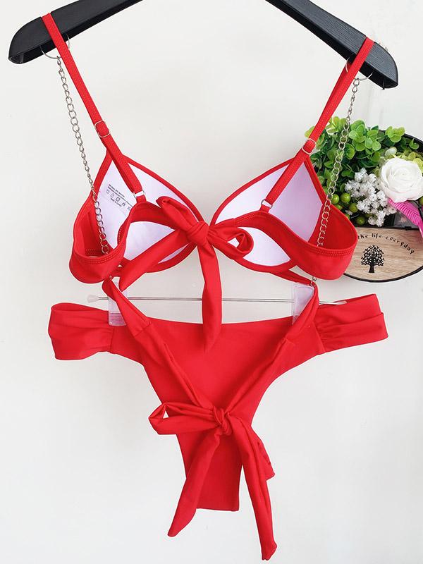 Bikini-Badeanzug mit Blumenmuster, Bügel und Bandage sowie Schlitz 