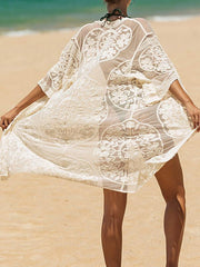 Ragged Embellished See-Through Vacation Cover-Ups