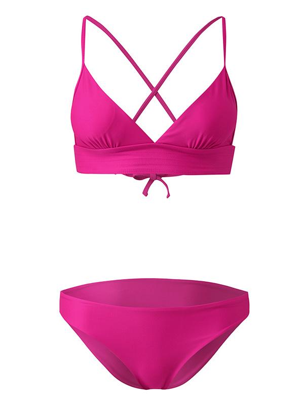 Solid Color Triangles Spaghetti-Neck Split Bikini Swimsuit