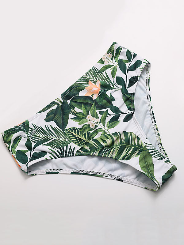 Asymmetric Floral-Print Split-Joint Embellished Split Bikini Swimsuit