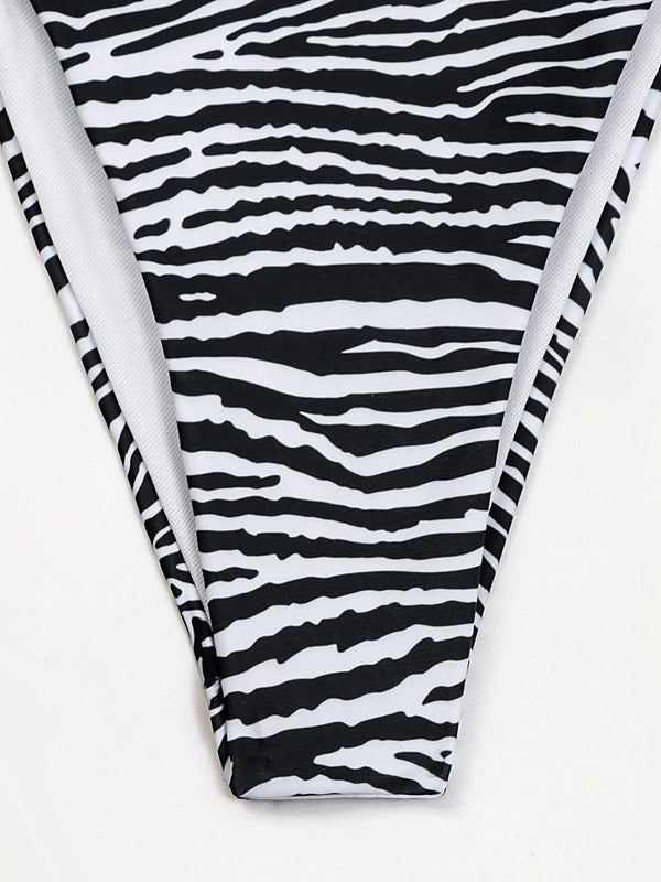 Zebra Print Padded Bandage Tie Side Bikini Swimwear