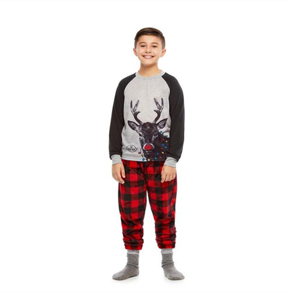 Family Matching Plaid Deer Print Christmas Pajamas Set