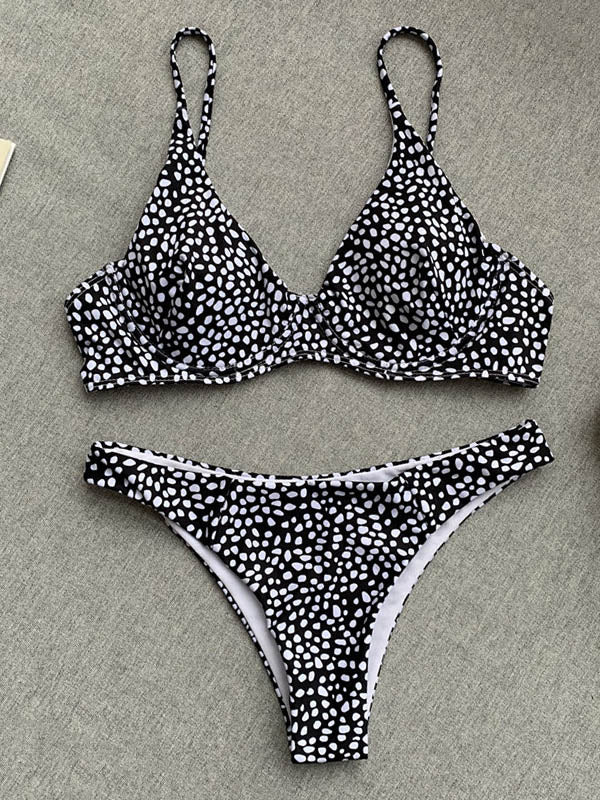 Spaghetti-Ausschnitt Polka Dot Bügel-Bralette Hipster Bikini Bademode 