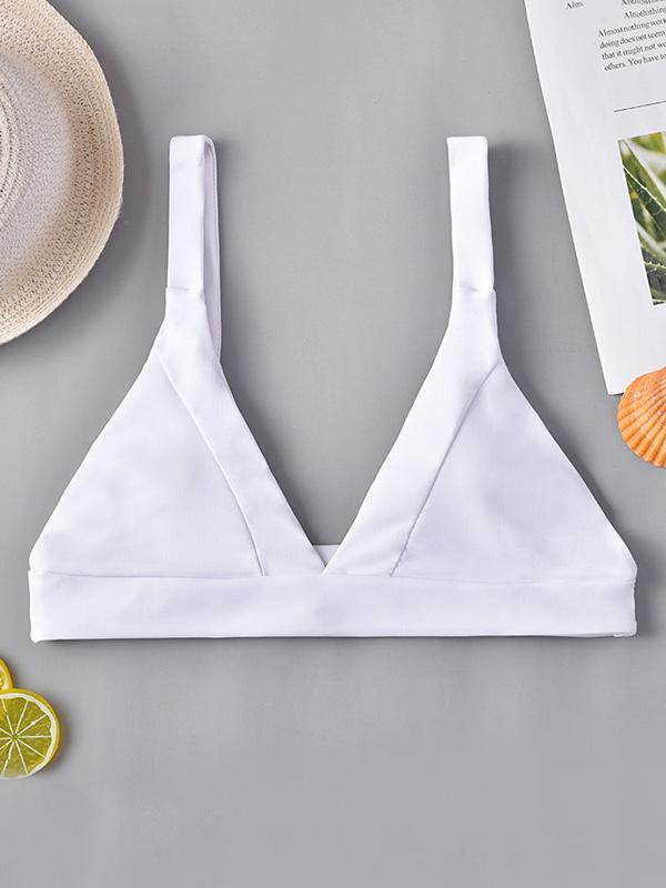 Solid Color Deep V-Neck Bikini Top Swimwear