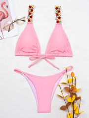 Diamond Deco Adjustable Strap Bikini Swimsuit