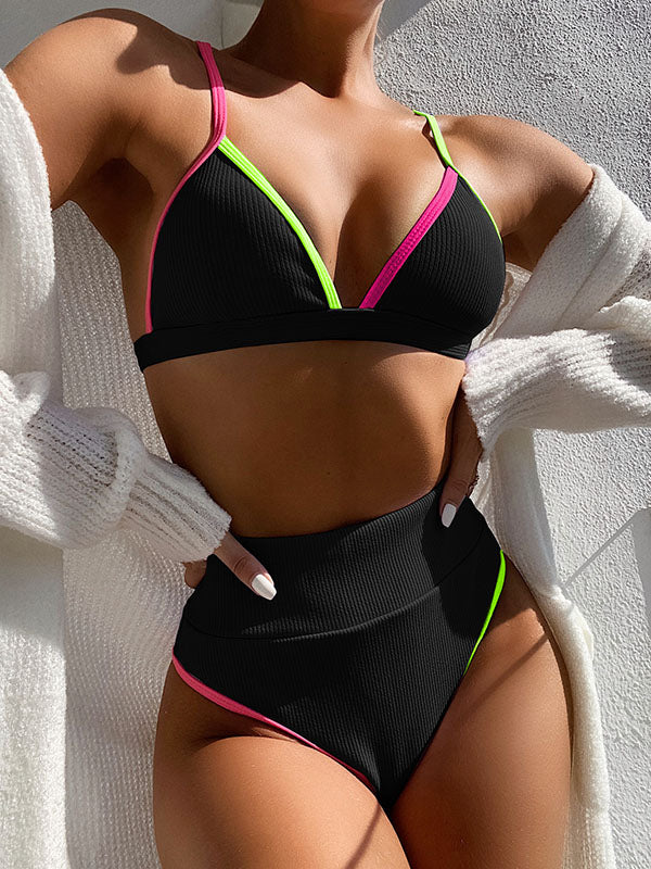 Triangel-Bikini im Sport-Stil mit hoher Taille 