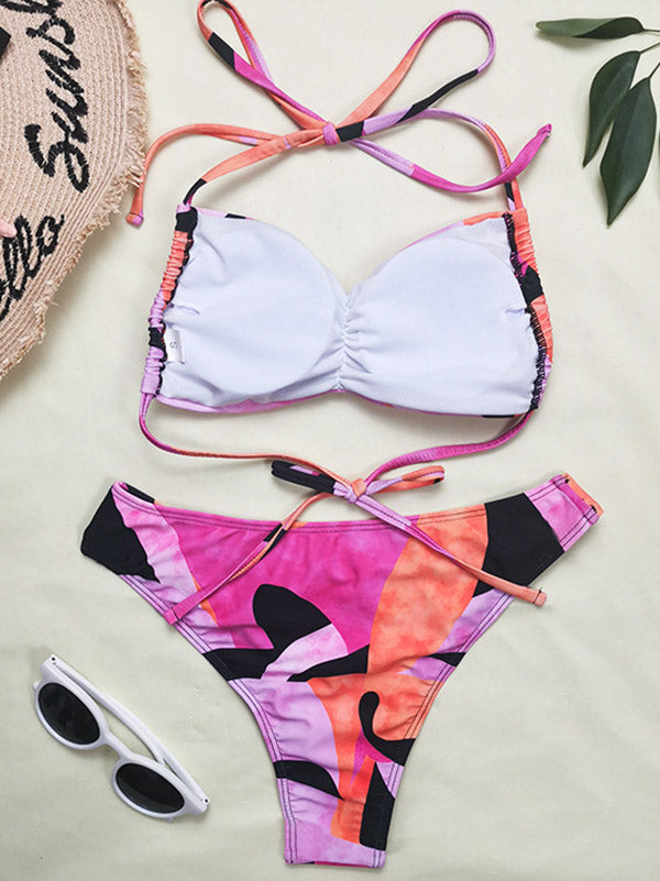 Halterneck Color Block Bikini Swimwear