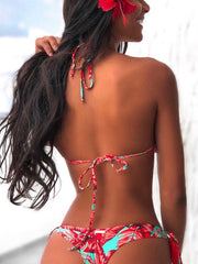 Halter Ruffled Triangle String Bikini Swimwear